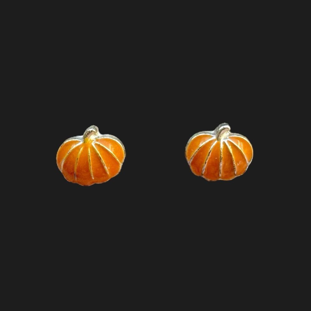 Cute Orange Pumpkin Stud Earrings | Fall Harvest Halloween Autumn Thanksgiving